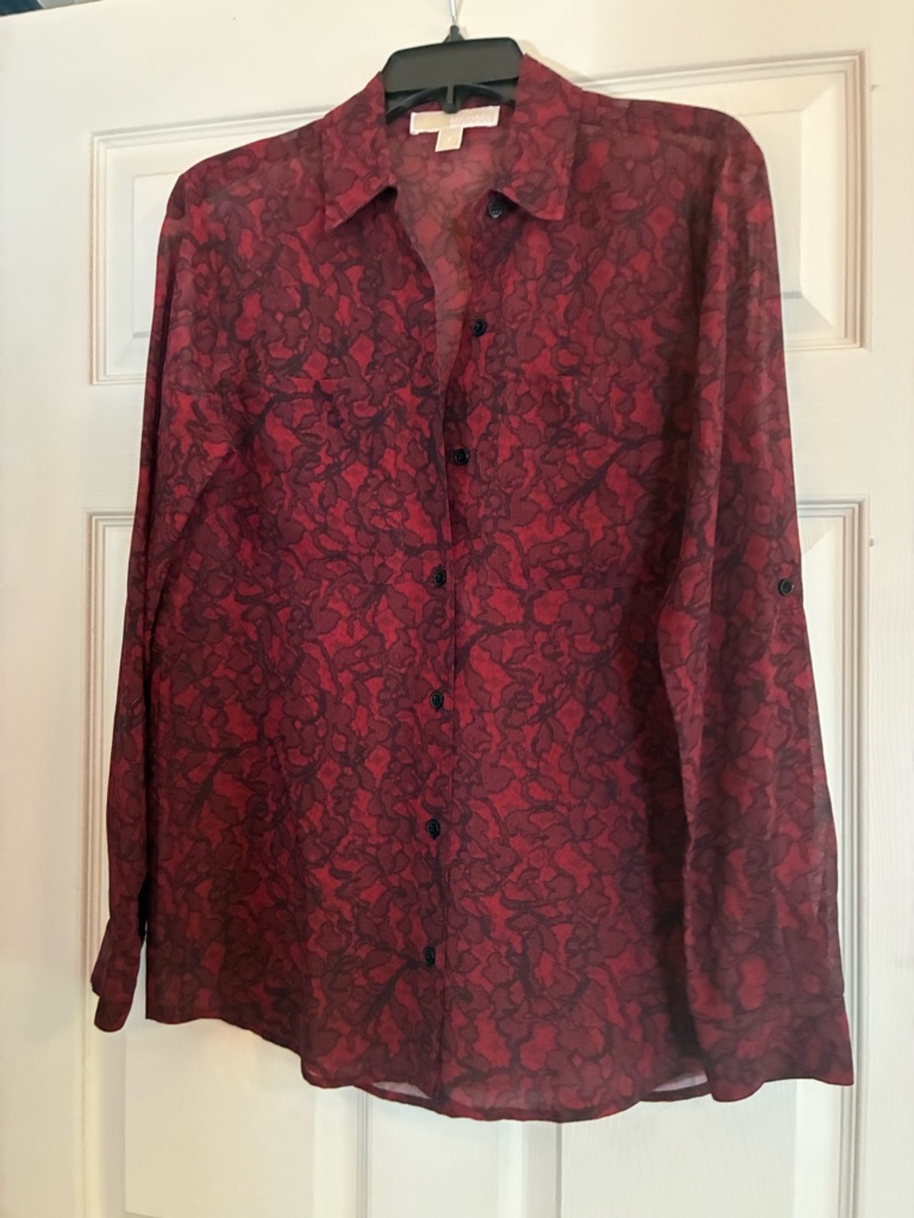 Michael Kors Red Floral-Print Casual Button-Down Shirt
